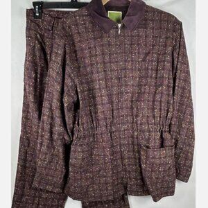 Vtg Esprit Jacket Pants Suit Set Womens L 11/12 Rayon Wool Textured Plaid Y2K
